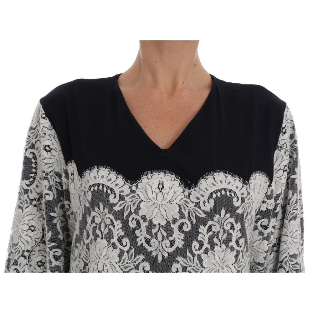 Dolce & Gabbana Elegantes Kaftan Maxikleid aus geblümter Seide und Spitze
