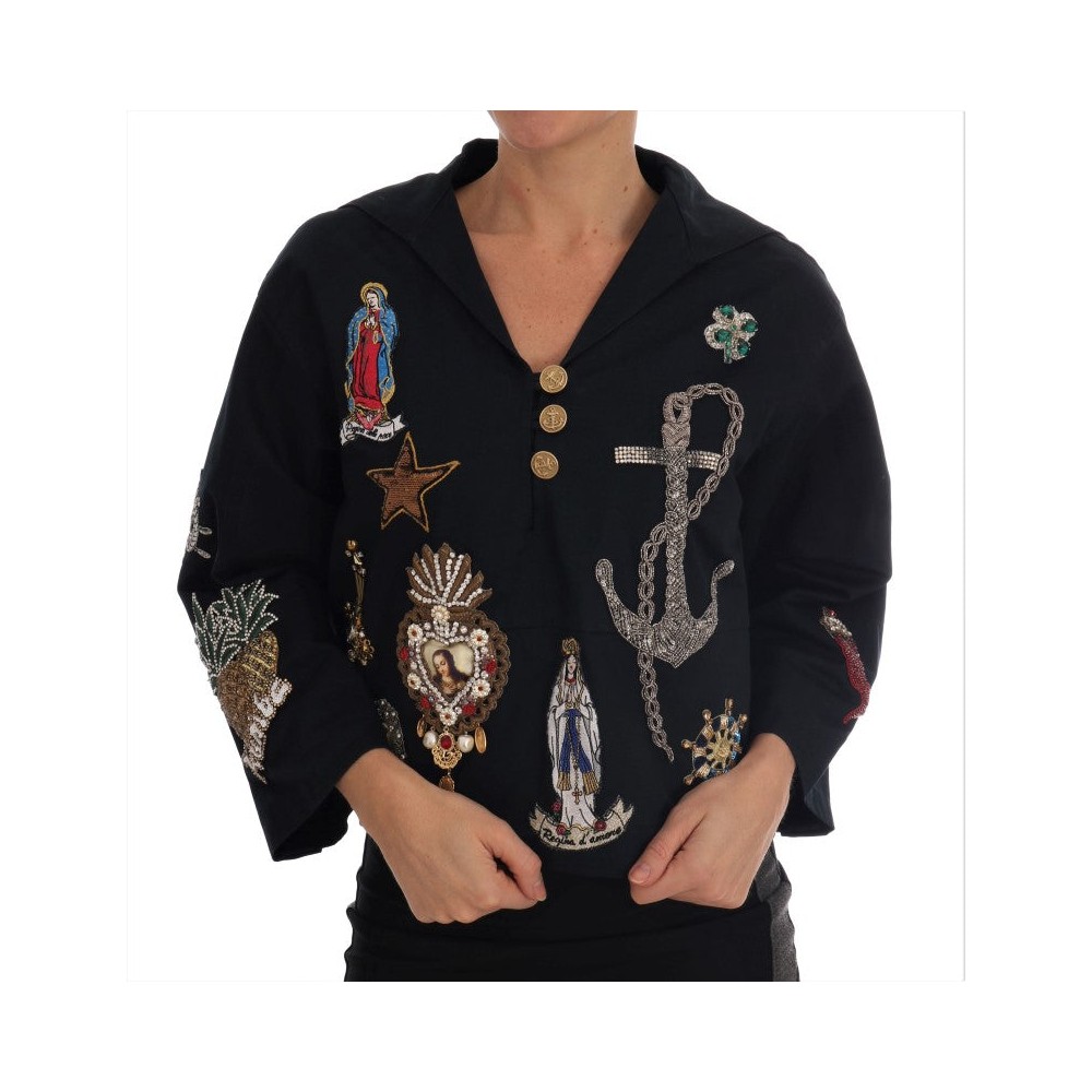 Dolce & Gabbana Verzauberter blauer Mantel mit Kristallstickerei