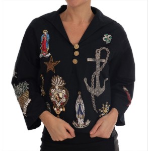 Dolce & Gabbana Verzauberter blauer Mantel mit Kristallstickerei