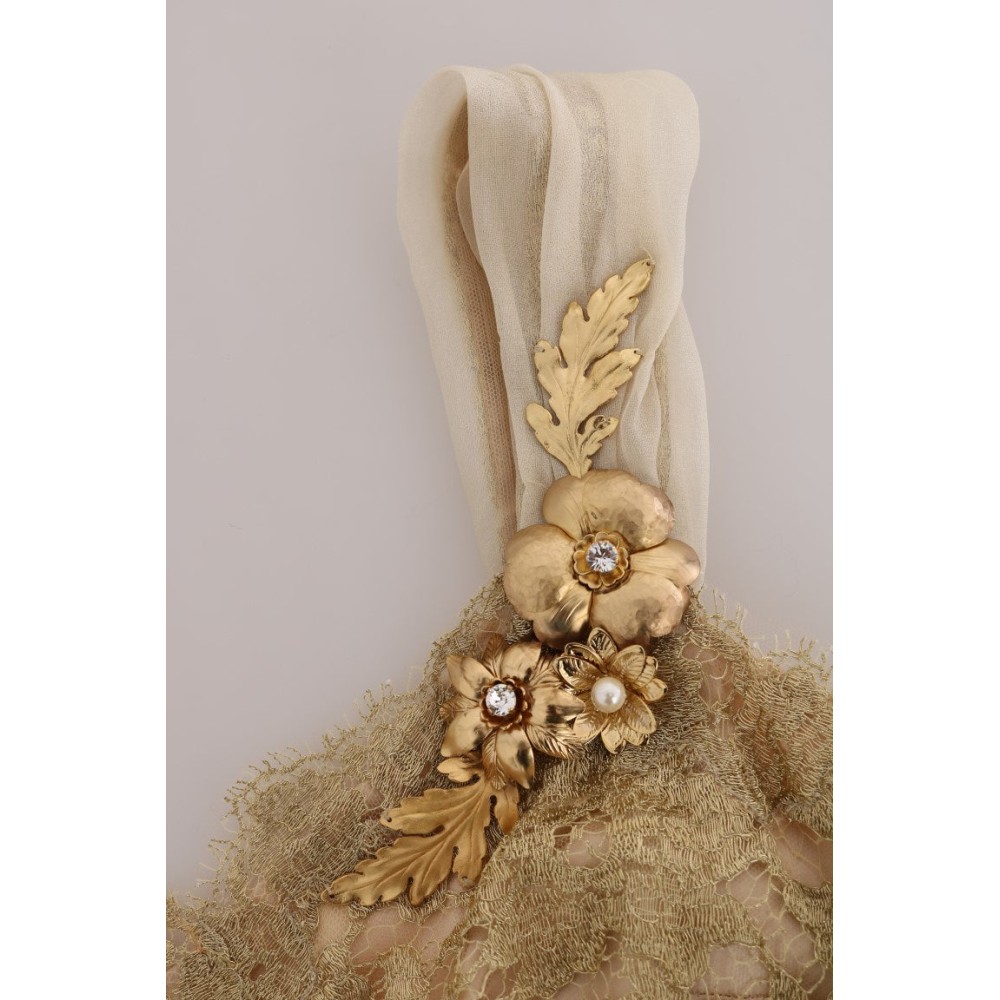 Dolce & Gabbana Elegantes Seidenkleid aus Spitze und Organza mit Verzierungen