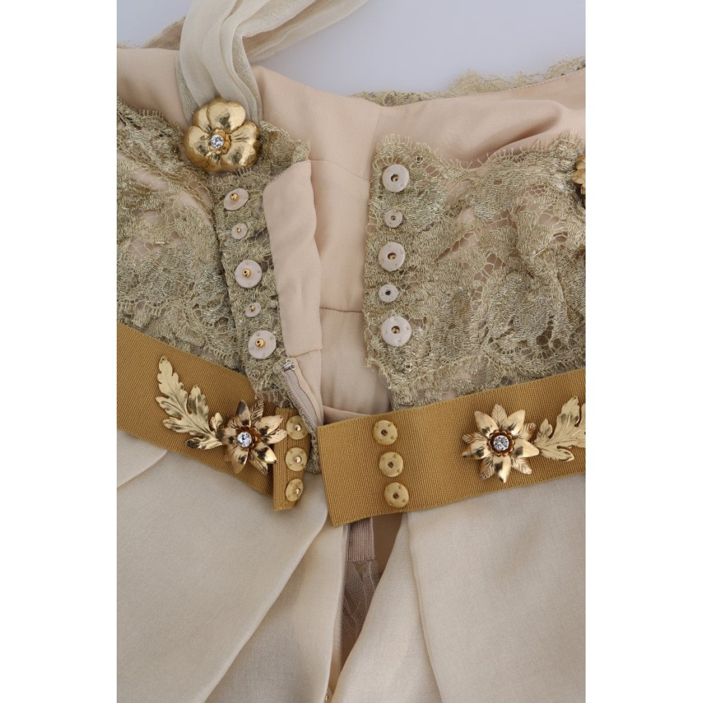 Dolce & Gabbana Elegantes Seidenkleid aus Spitze und Organza mit Verzierungen