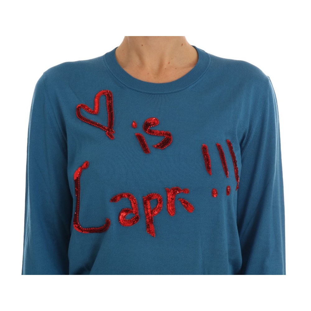 Dolce & Gabbana Blauer Seidenpailletten-Capri-Pullover