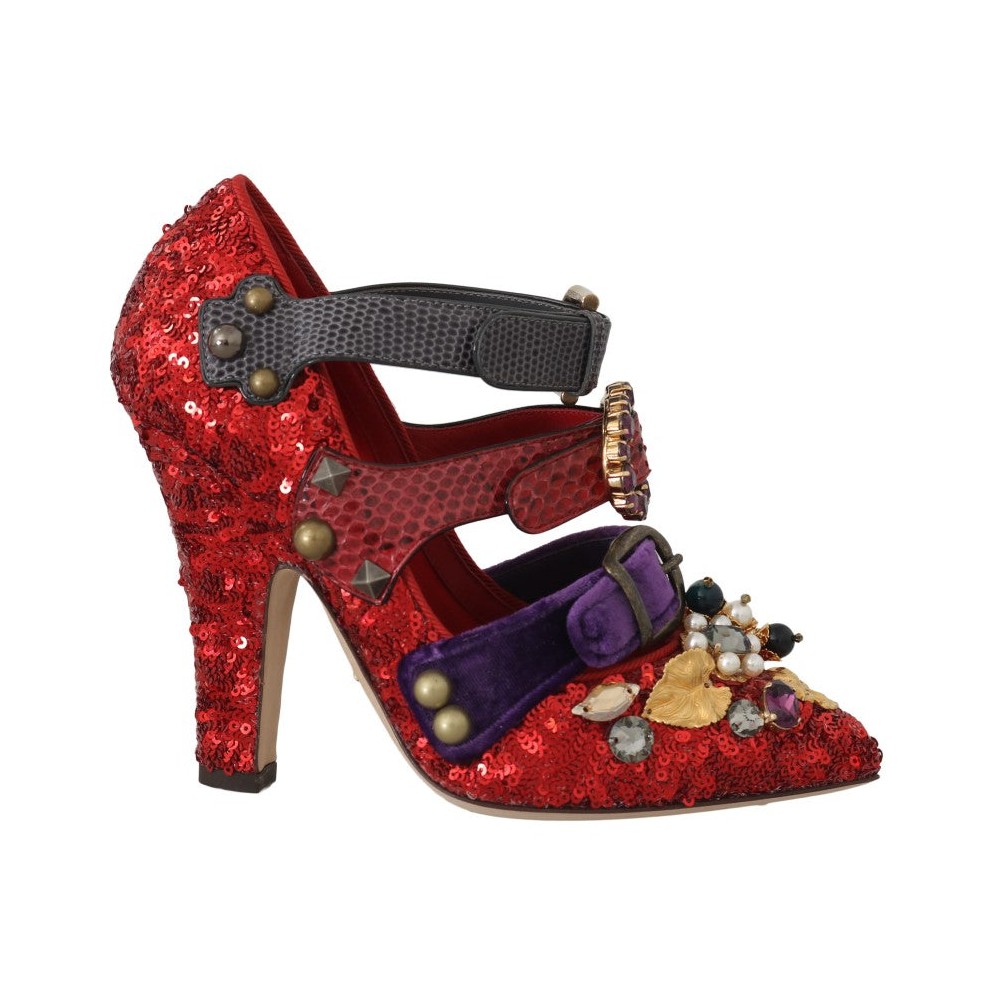 Dolce & Gabbana Rote Bellucci Alta Moda verschönerte Pumps