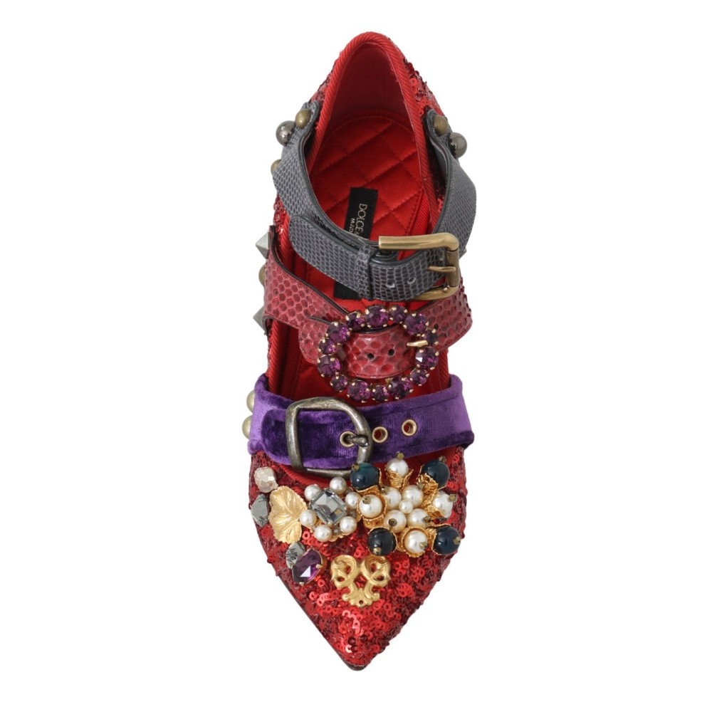 Dolce & Gabbana Rote Bellucci Alta Moda verschönerte Pumps
