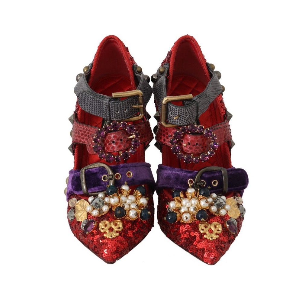 Dolce & Gabbana Rote Bellucci Alta Moda verschönerte Pumps