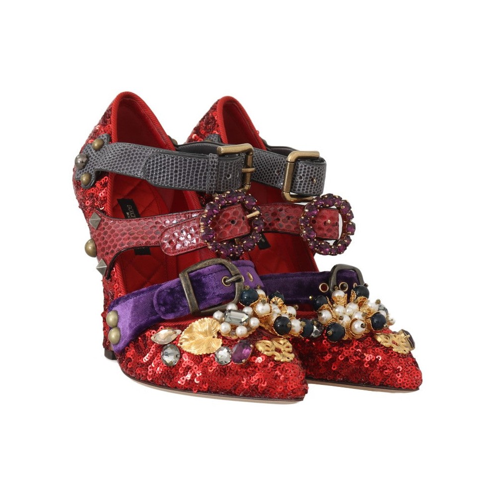 Dolce & Gabbana Rote Bellucci Alta Moda verschönerte Pumps