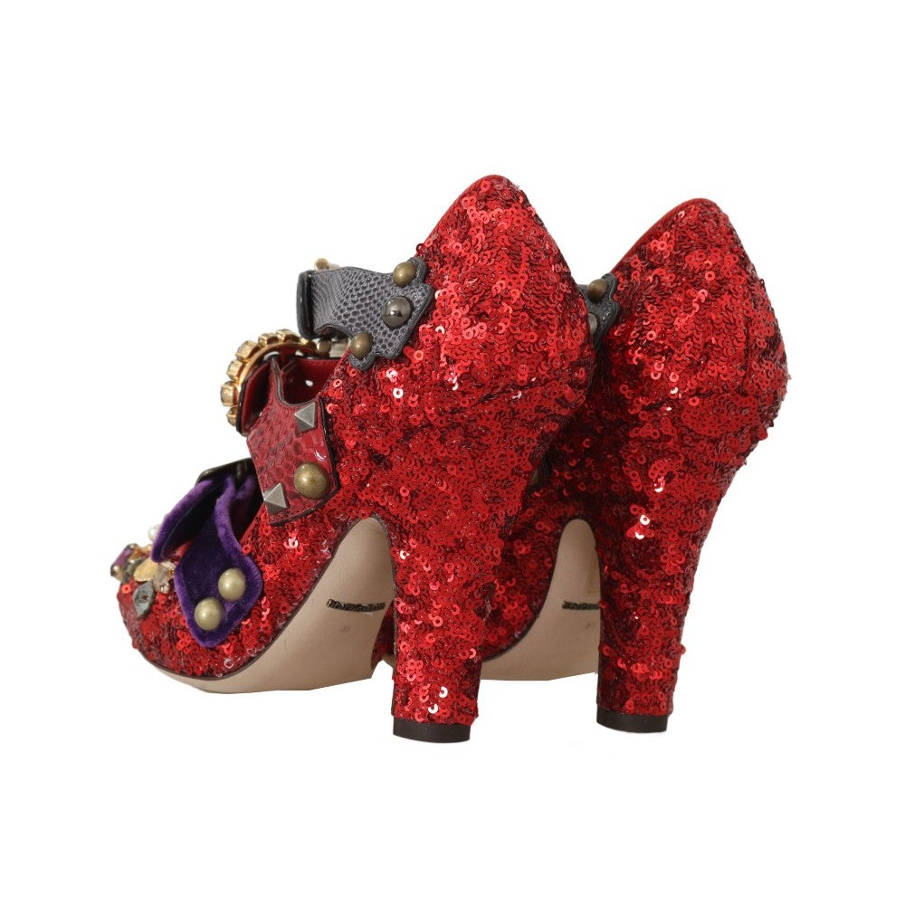 Dolce & Gabbana Rote Bellucci Alta Moda verschönerte Pumps