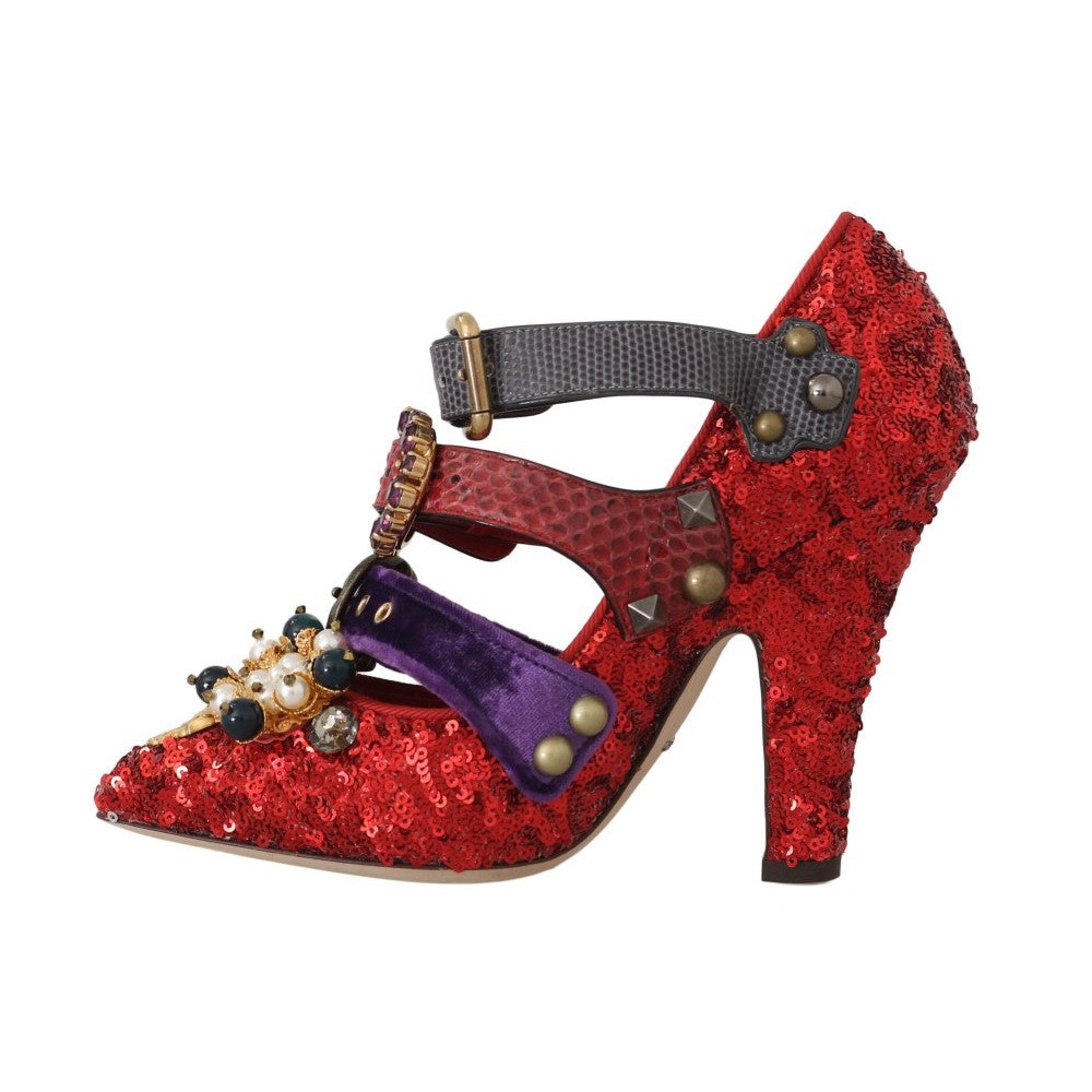Dolce & Gabbana Rote Bellucci Alta Moda verschönerte Pumps