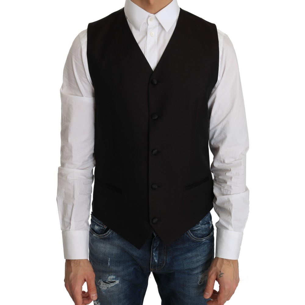 Dolce & Gabbana Elegante Schwarze Seidenmischung Formelle Weste