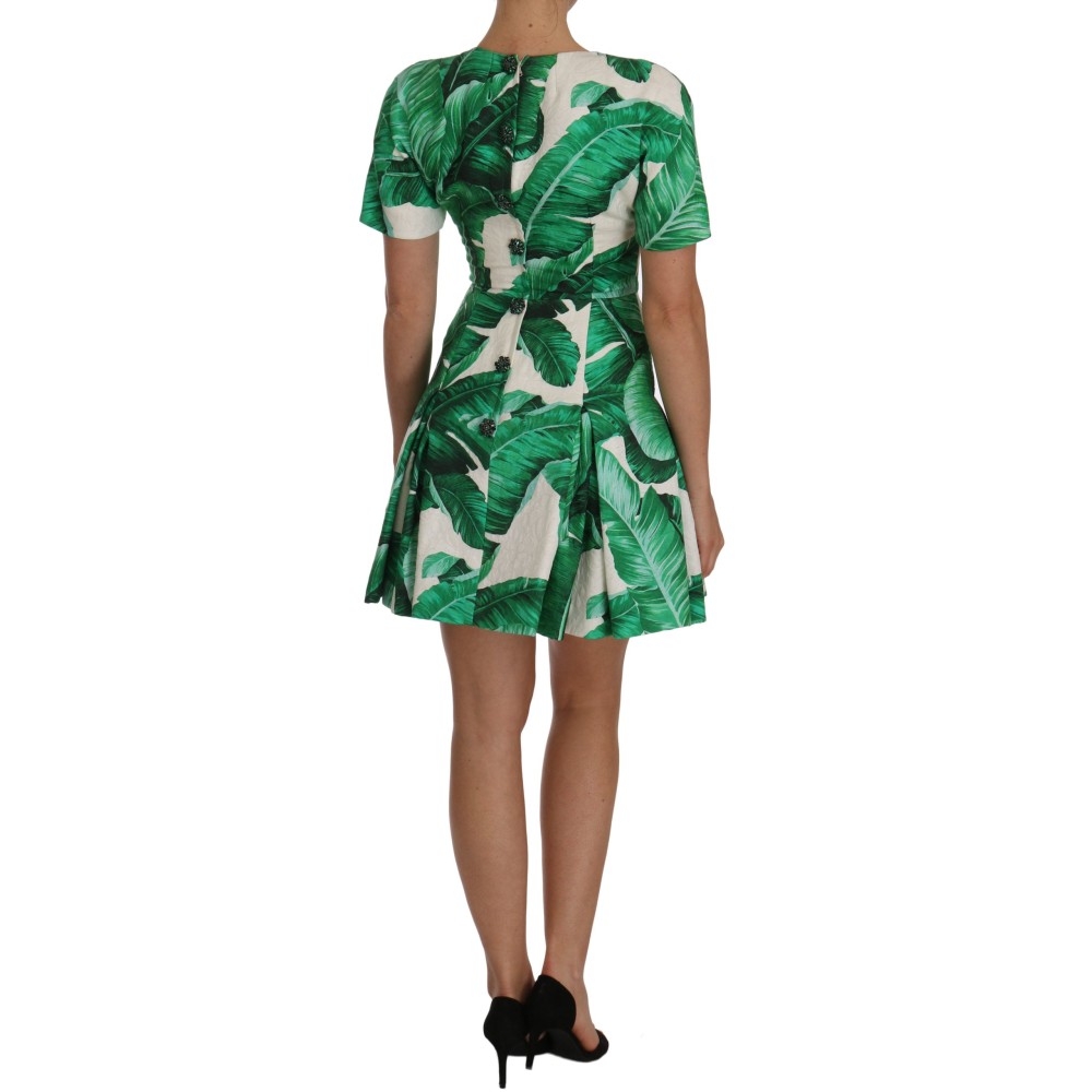 Dolce & Gabbana Elegantes grünes Kleid mit Bananenblattdruck in A-Linie
