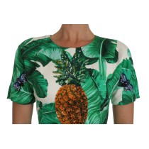 Dolce & Gabbana Elegantes grünes Kleid mit Bananenblattdruck in A-Linie