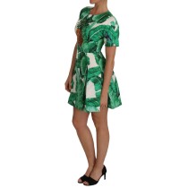 Dolce & Gabbana Elegantes grünes Kleid mit Bananenblattdruck in A-Linie