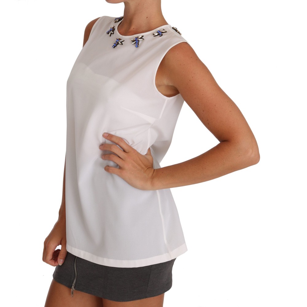 Dolce & Gabbana Elegante verschönerte ärmellose Seidenbluse