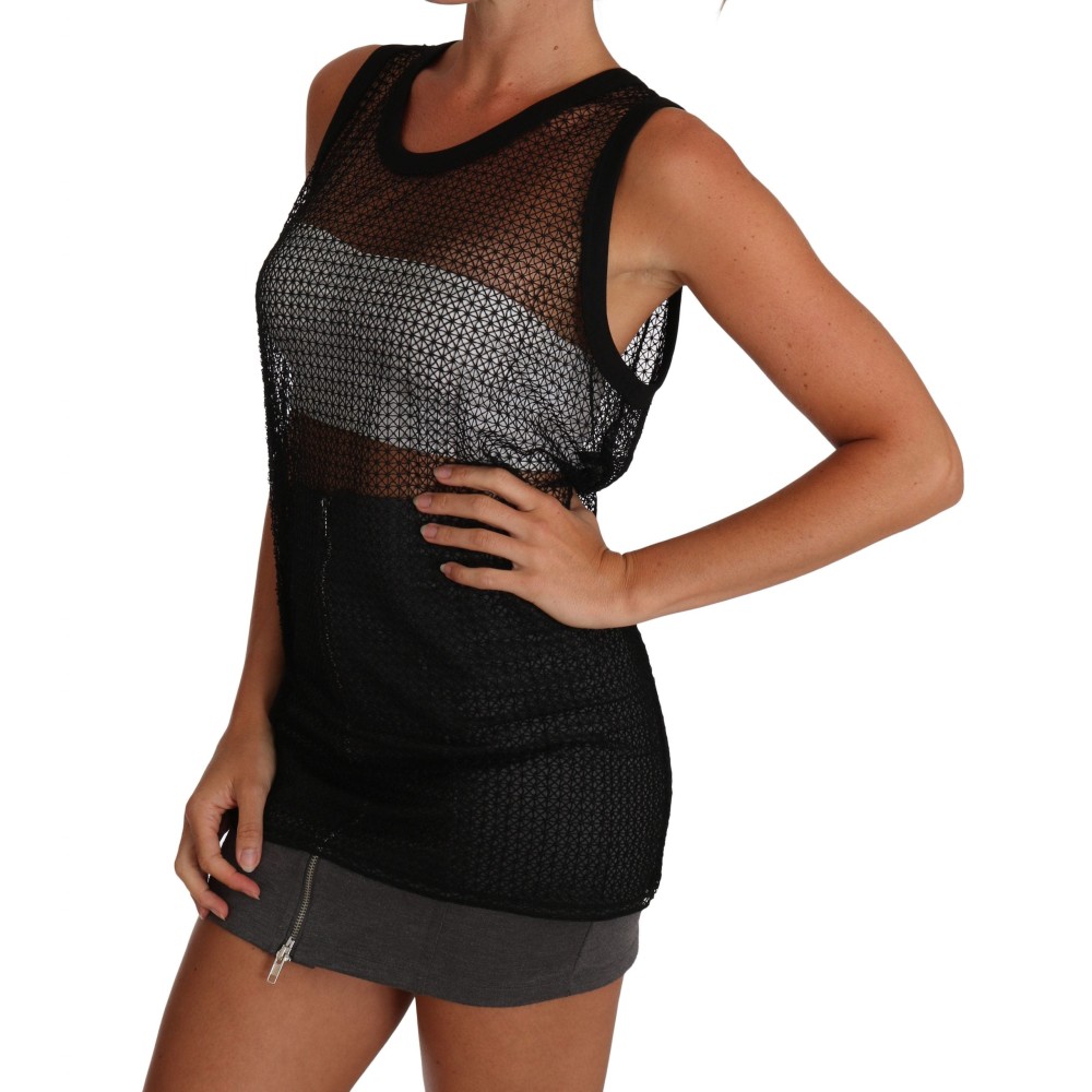Dolce & Gabbana Elegantes ärmelloses schwarzes Mesh-Top