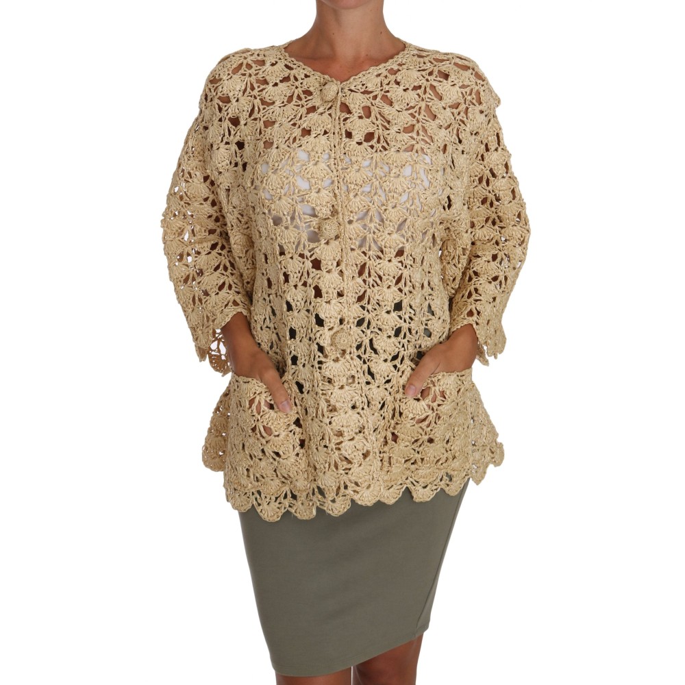 Dolce & Gabbana Schicke Beige gehäkelte Raffia Strickjacke