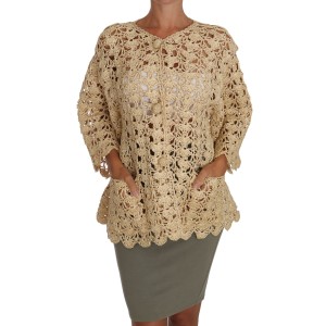 Dolce & Gabbana Schicke Beige gehäkelte Raffia Strickjacke