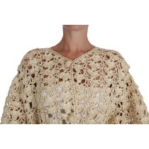 Dolce & Gabbana Schicke Beige gehäkelte Raffia Strickjacke