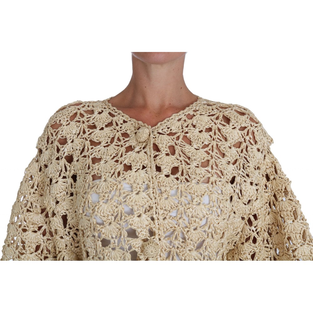 Dolce & Gabbana Schicke Beige gehäkelte Raffia Strickjacke