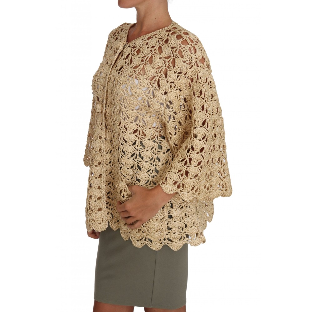 Dolce & Gabbana Schicke Beige gehäkelte Raffia Strickjacke