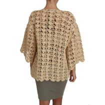 Dolce & Gabbana Schicke Beige gehäkelte Raffia Strickjacke