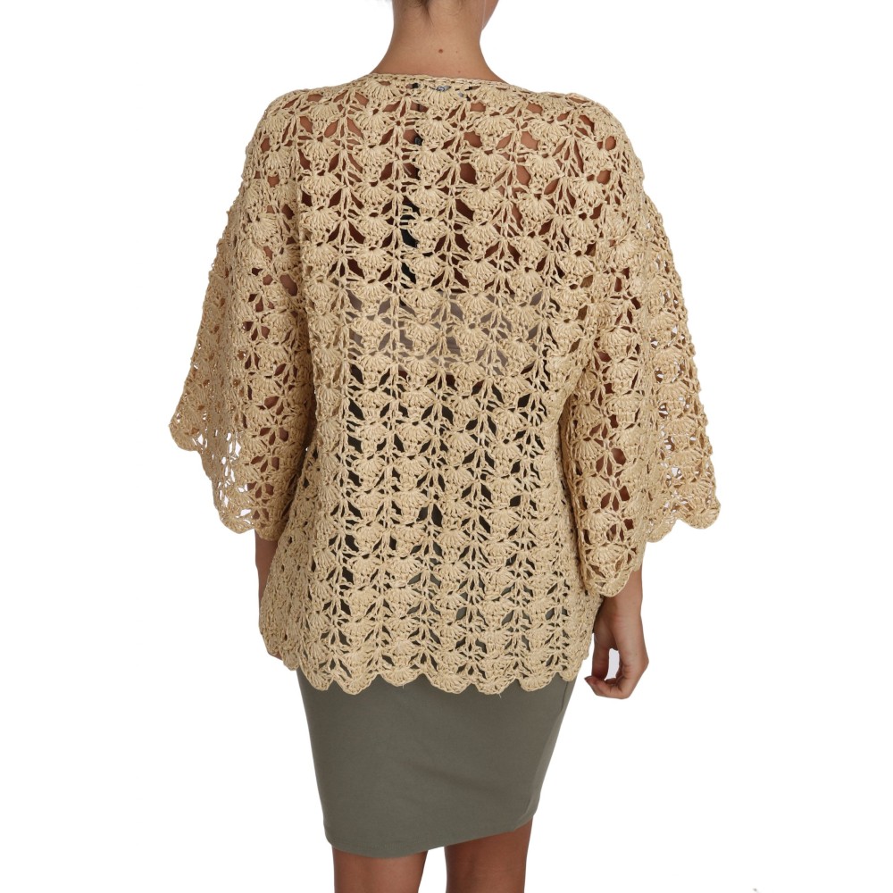Dolce & Gabbana Schicke Beige gehäkelte Raffia Strickjacke