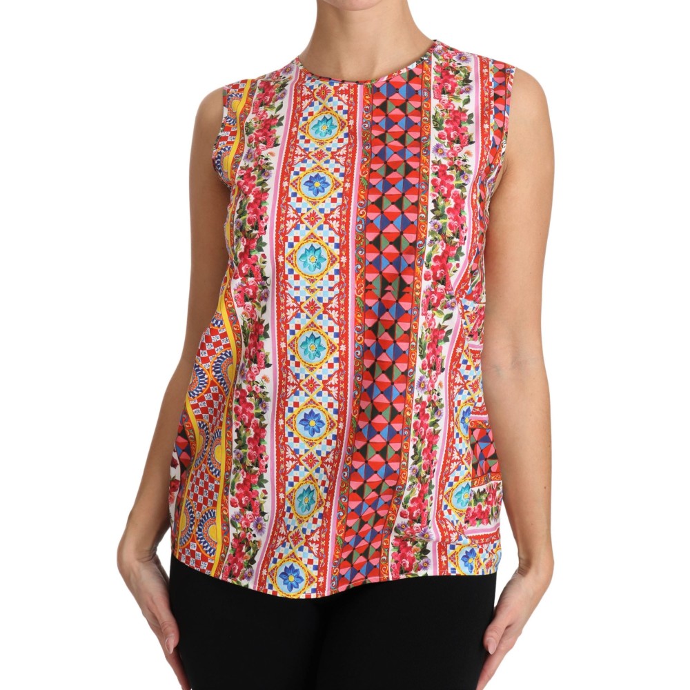 Dolce & Gabbana Carretto Print Tanktop aus reiner Baumwolle