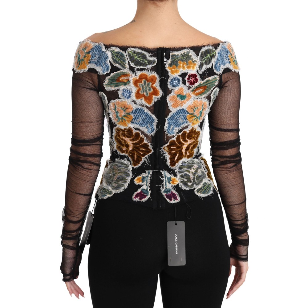 Dolce & Gabbana Elegantes langärmeliges Top mit Blumenapplikationen