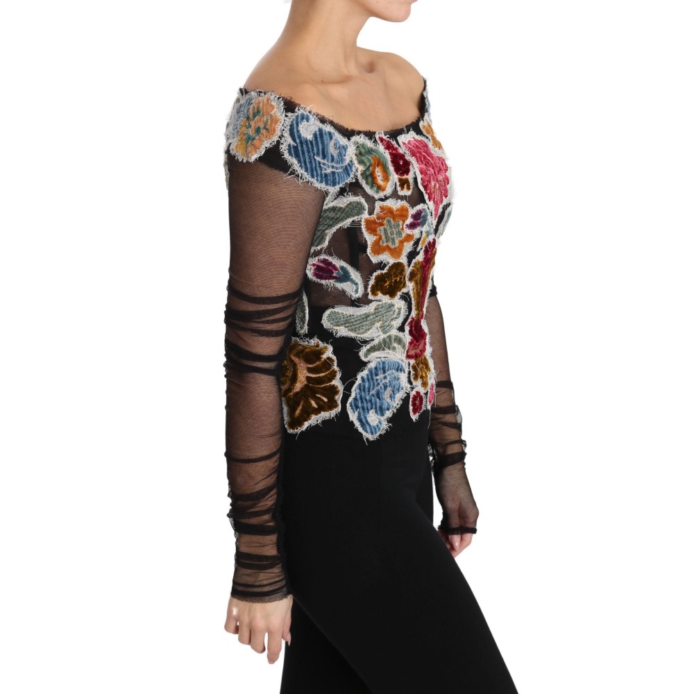 Dolce & Gabbana Elegantes langärmeliges Top mit Blumenapplikationen