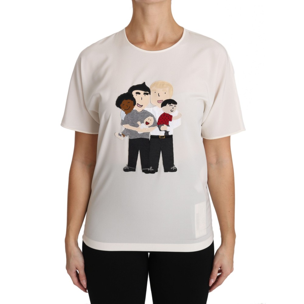Dolce & Gabbana Elegante Seidenbluse mit Rundhalsausschnitt und Applikationen
