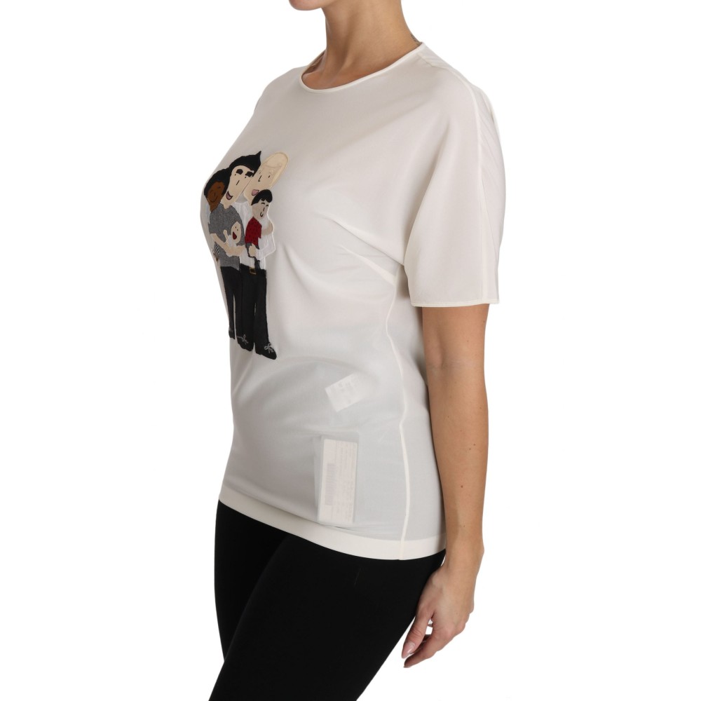 Dolce & Gabbana Elegante Seidenbluse mit Rundhalsausschnitt und Applikationen