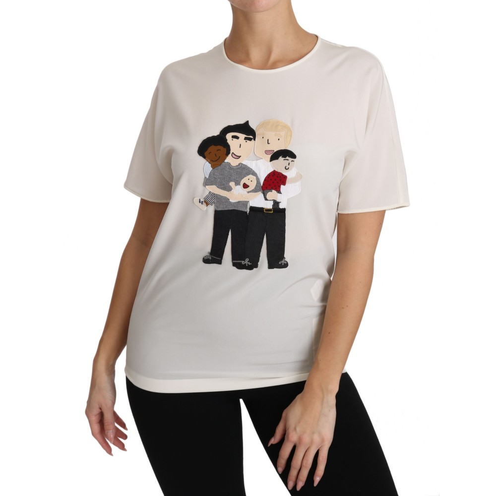 Dolce & Gabbana Elegante Seidenbluse mit Rundhalsausschnitt und Applikationen