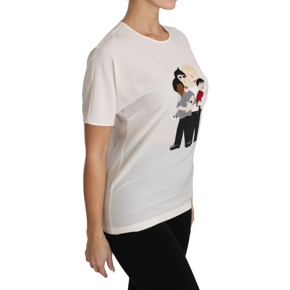 Dolce & Gabbana Elegante Seidenbluse mit Rundhalsausschnitt und Applikationen