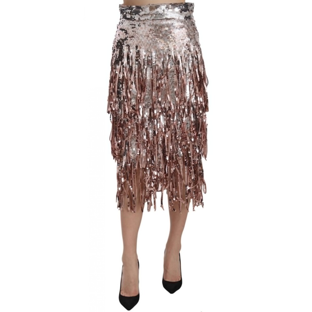Dolce & Gabbana Metallischer Pailletten-Tüll-Midirock mit hoher Taille