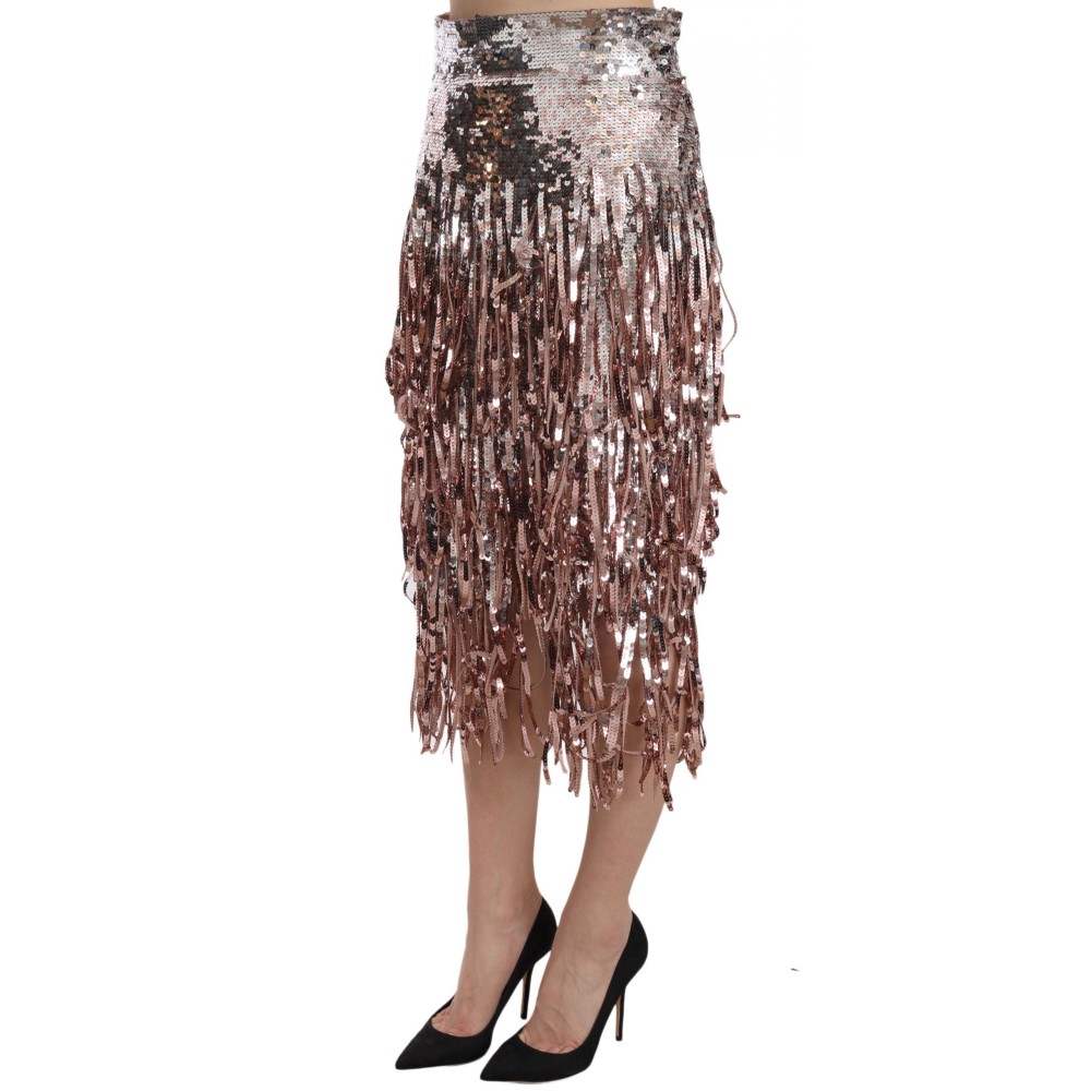 Dolce & Gabbana Metallischer Pailletten-Tüll-Midirock mit hoher Taille