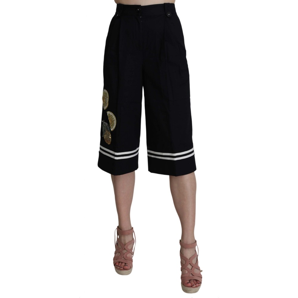 Dolce & Gabbana Elegante Hose mit hoher Taille aus schwarzer Baumwolle