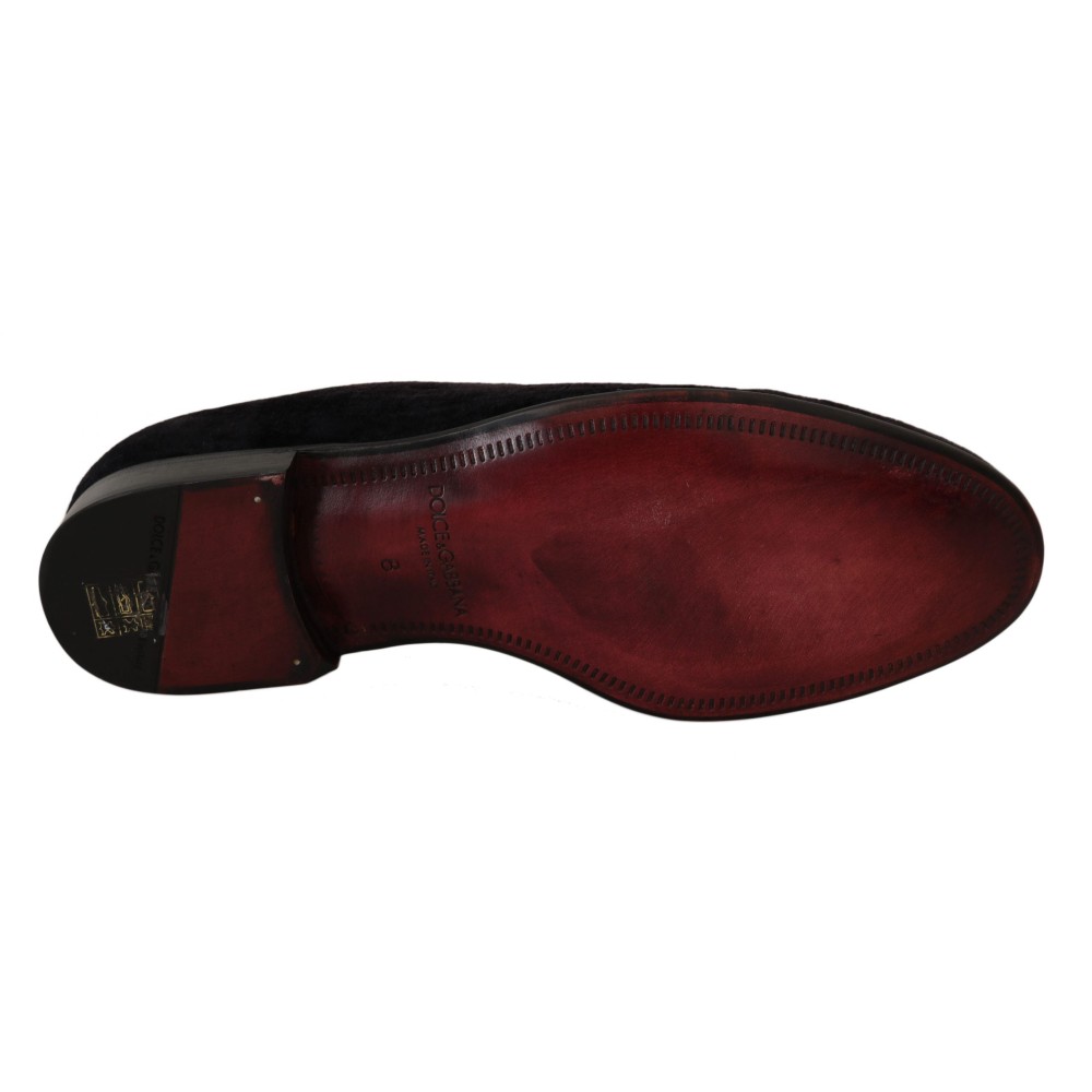 Dolce & Gabbana Elegante schwarze Loafers mit Goldkronen-Stickerei