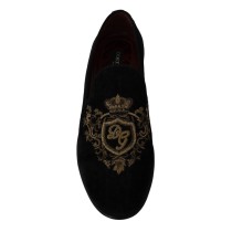 Dolce & Gabbana Elegante schwarze Loafers mit Goldkronen-Stickerei