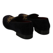 Dolce & Gabbana Elegante schwarze Loafers mit Goldkronen-Stickerei