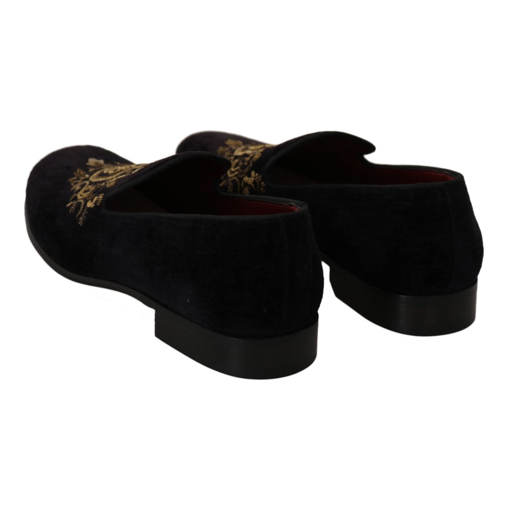 Dolce & Gabbana Elegante schwarze Loafers mit Goldkronen-Stickerei