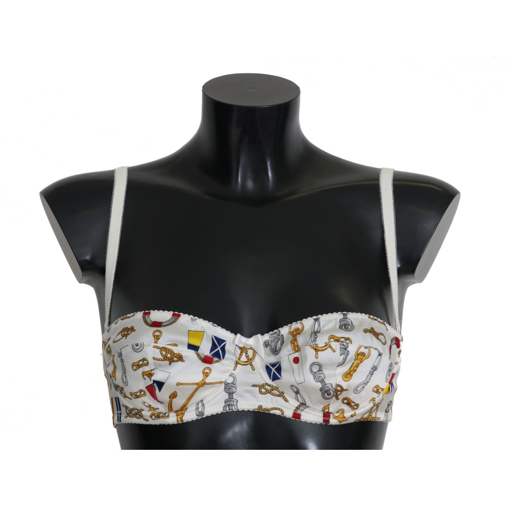 Dolce & Gabbana Eleganter weißer Stretch-BH mit Seemannsaufdruck