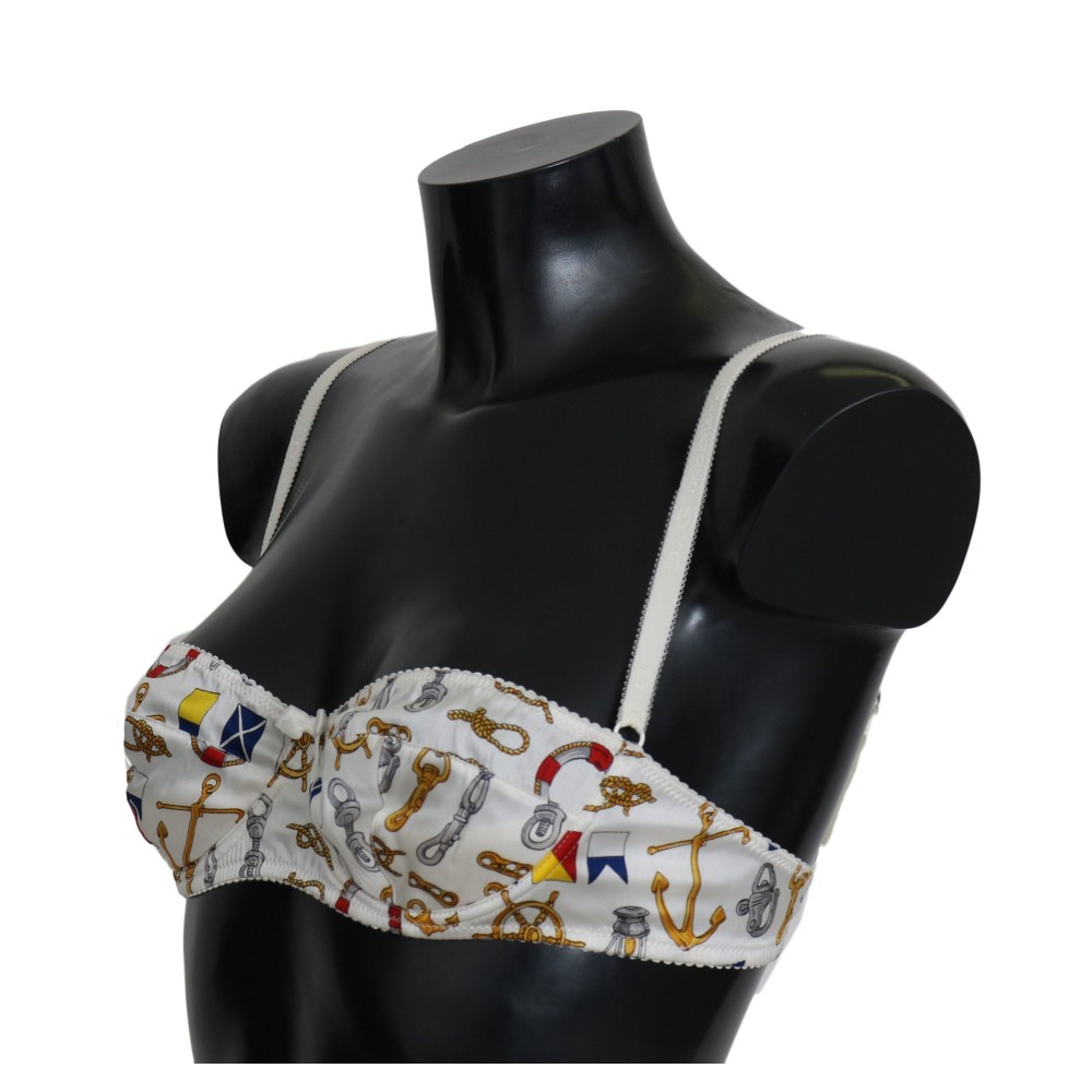 Dolce & Gabbana Eleganter weißer Stretch-BH mit Seemannsaufdruck