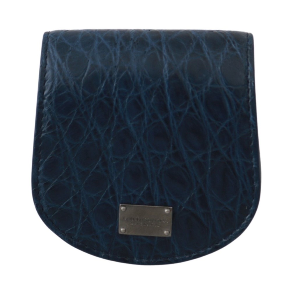Dolce & Gabbana Elegantes blaues Caimano Leder Kondom Etui Brieftasche