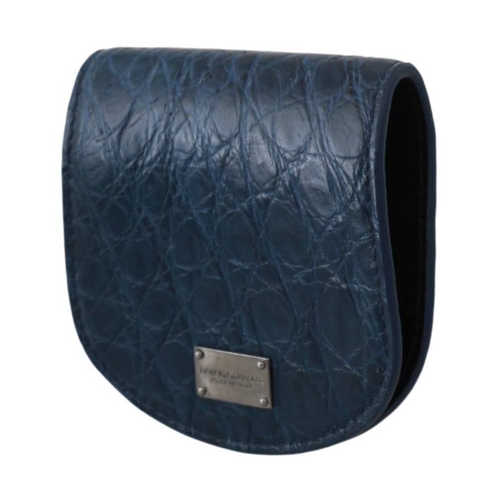 Dolce & Gabbana Elegantes blaues Caimano Leder Kondom Etui Brieftasche