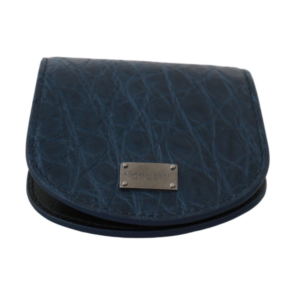Dolce & Gabbana Elegantes blaues Caimano Leder Kondom Etui Brieftasche