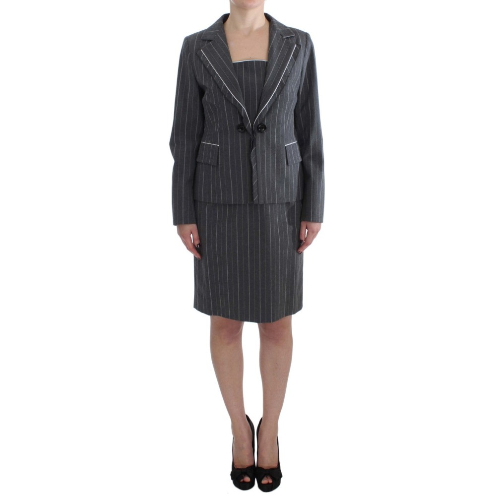 BENCIVENGA Elegantes graues gestreiftes Kleid & Blazer Anzug Set