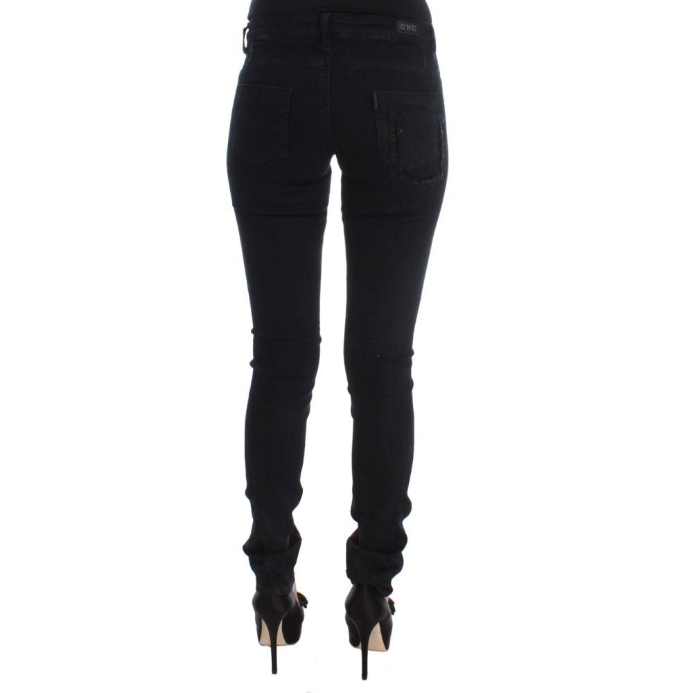 Costume National Schlanke Slim Fit Designer Jeans in klassischem Schwarz