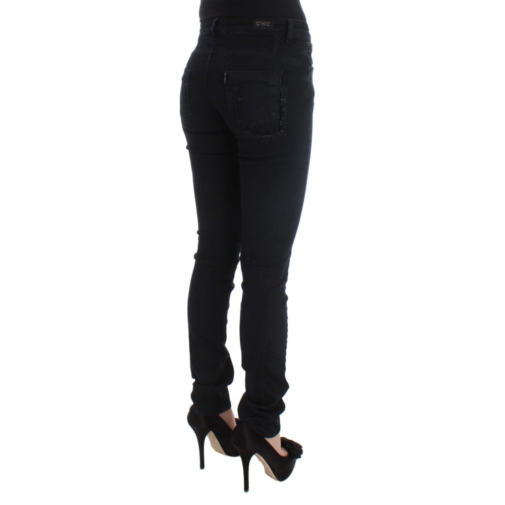 Costume National Schlanke Slim Fit Designer Jeans in klassischem Schwarz