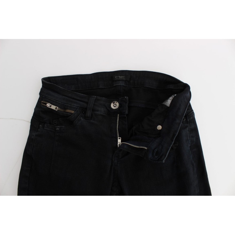 Costume National Schlanke Slim Fit Designer Jeans in klassischem Schwarz