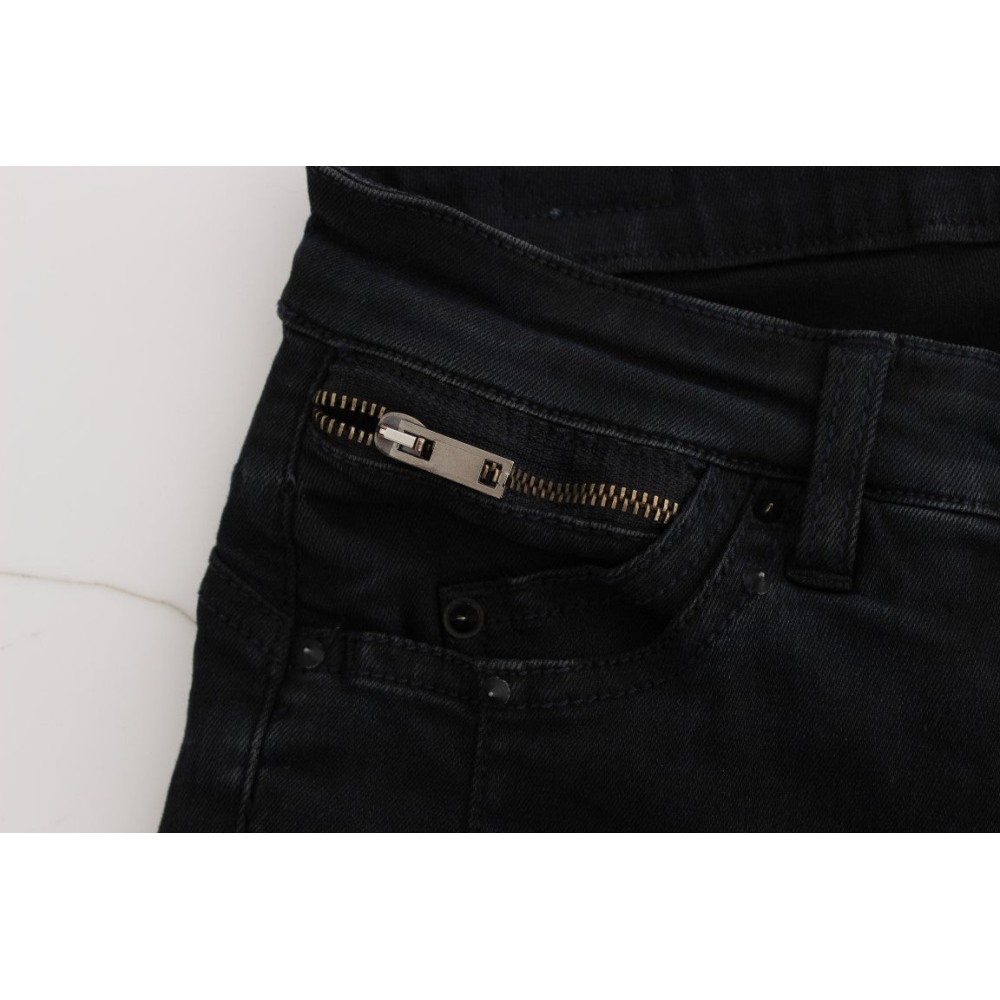 Costume National Schlanke Slim Fit Designer Jeans in klassischem Schwarz