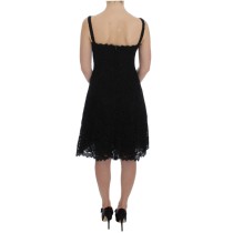 Dolce & Gabbana Elegantes schwarzes Kleid aus geblümter Spitze in Knielänge
